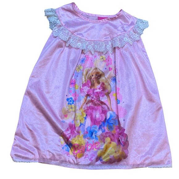 Vintage 1996 Barbie Pink Silky Nightgown Dress Girls With Lace Trim & Floral Bar - Picture 1 of 9